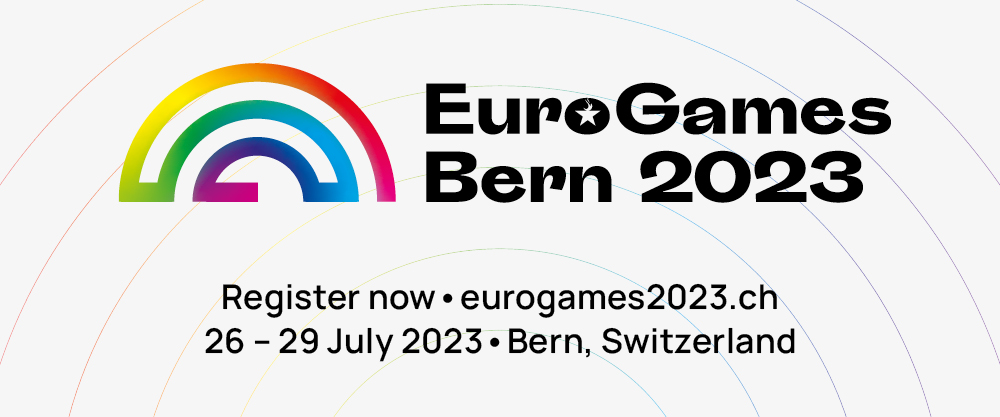 EuroGames 2023 Bern Logo with artificial Rainbow as Eyecatcher